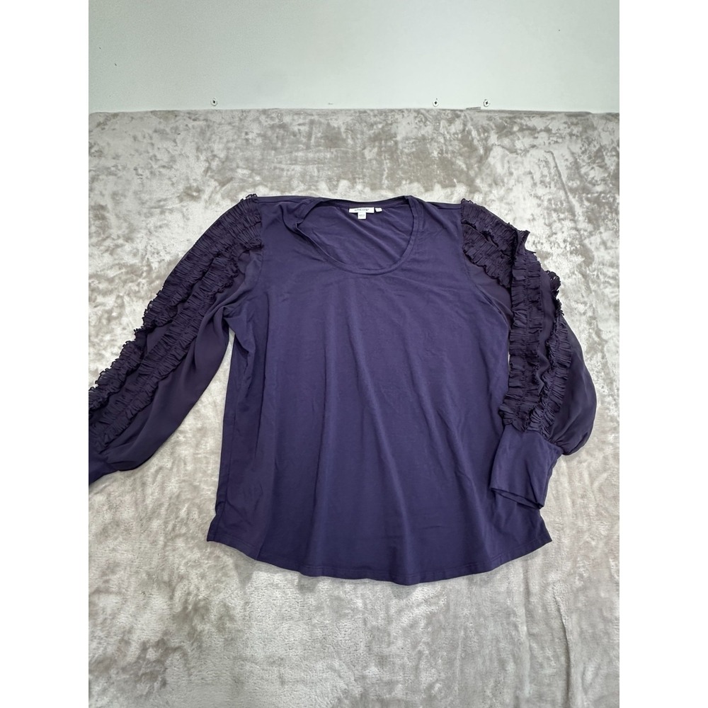 Chico's Blouse Womens Size XL Purple‎ Long Sleeve Ruffled Lightweight EUC